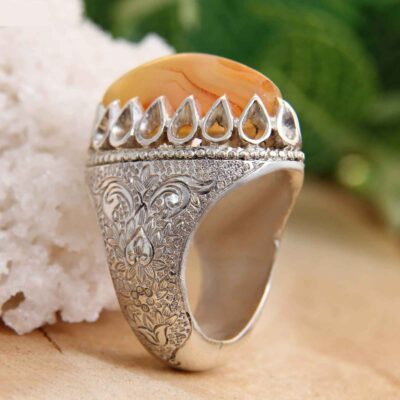 Agate Silver Gemstone Ring for Men – Elegance Ashki Model, Traditional Persian Design