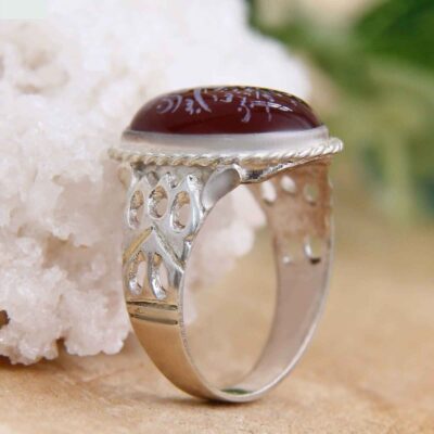 Agate Silver Gemstone Ring for Men – Wa In Yakad Islamic Calligraphy, Traditional Design