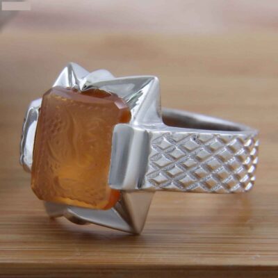 Yemeni Aqeeq Silver Gemstone Ring for Men – Allah Islamic Calligraphy, Traditional Design
