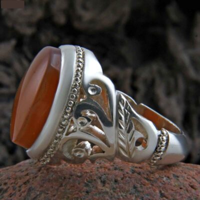 Yemeni Aqeeq Silver Gemstone Ring for Men – Minister Model, Traditional Persian Design