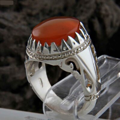 Yemeni Aqeeq Silver Gemstone Ring for Men – King Model, Traditional Persian Design