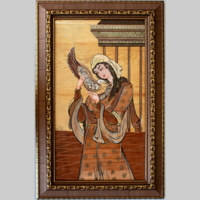 Persian Lady of Love Wood Marquetry Artwork – Artistic Wall Decoration