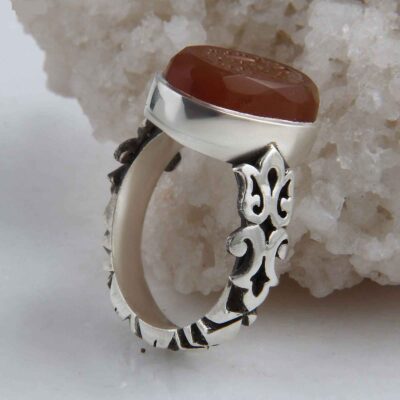 Agate Silver Gemstone Ring for Men – Ya Zainab Islamic Calligraphy, Traditional Design