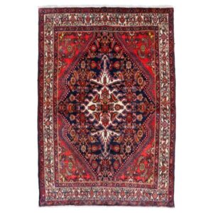 Old Persian Hamadan Rug (Traditional Tribal Geometric Medallion) – Red Wool