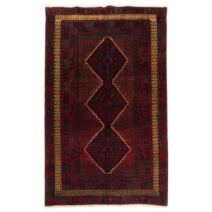 Old Persian Sirjan Rug (Traditional Tribal Geometric Medallion) – Red Wool