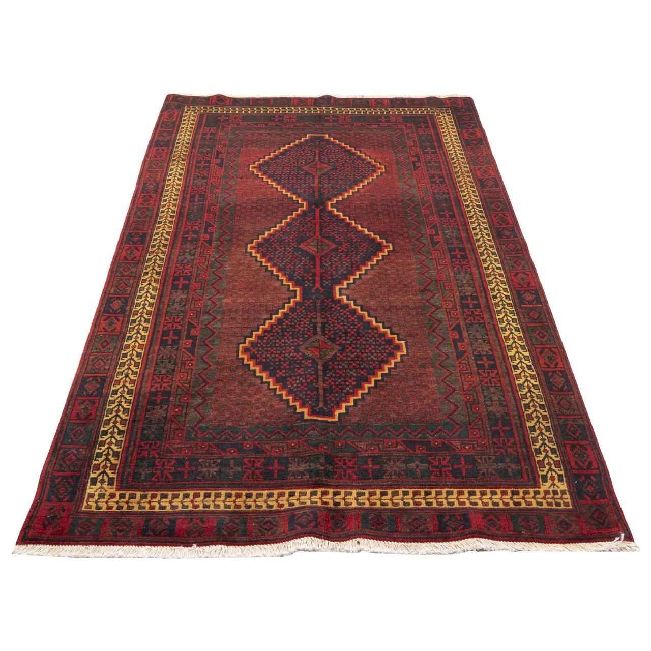 Old Persian Sirjan Rug (Traditional Tribal Geometric Medallion) – Red Wool