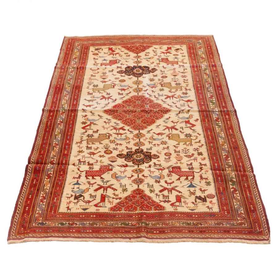 Animal Pattern Vintage Sirjan Kilim Rug – Handwoven Wool Craft