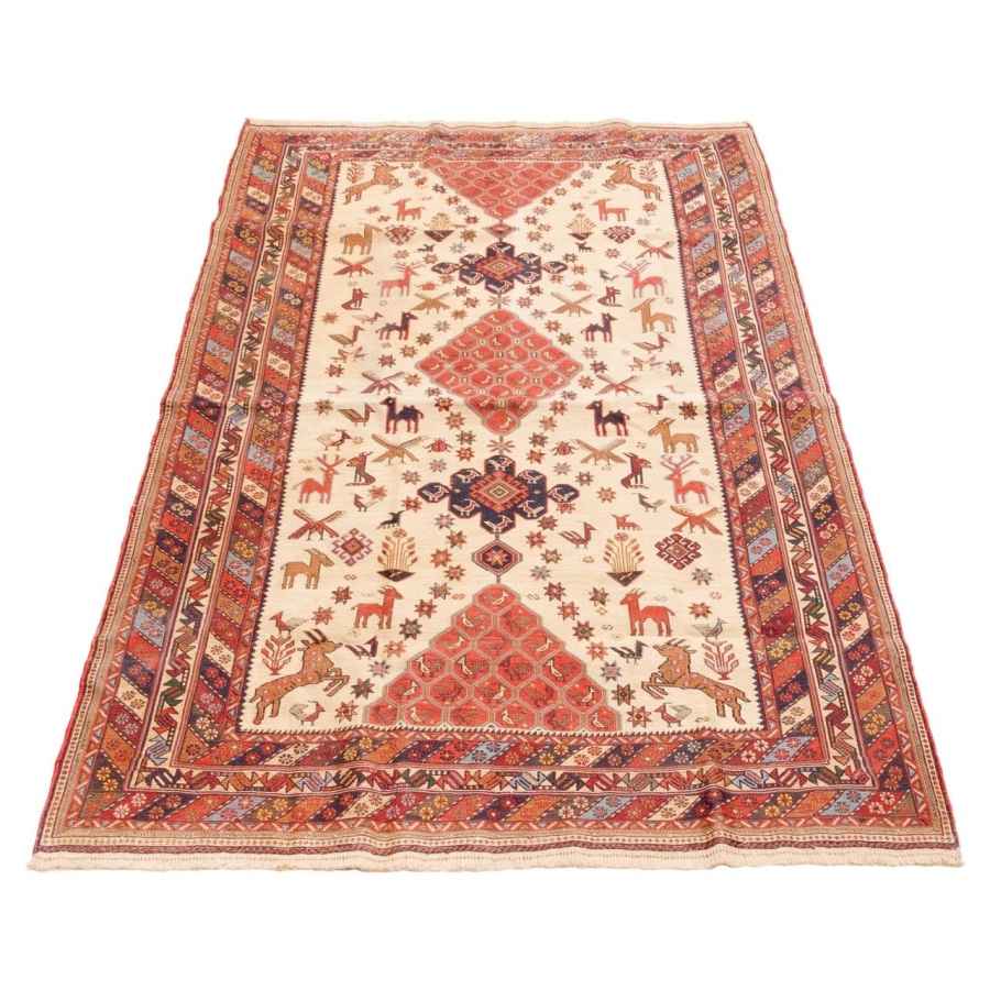 Forest Green Vintage Sirjan Kilim Rug – Handwoven Animal Motif Wool