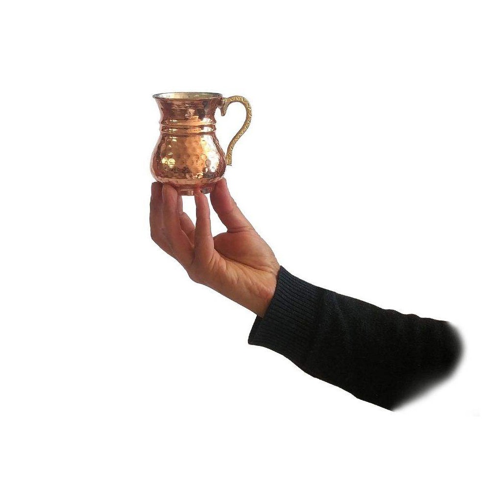 Persian Copper Cup – Handcrafted with Handle for Cold Drinks – Hammered Qalb