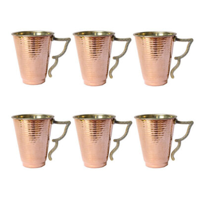 Persian Copper Cup - Set of 6 Handcrafted with Handle for Cold Drinks - Hammered Azari