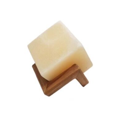 Persian Cube Salt Lamp with Wooden Base for Office and Living Room