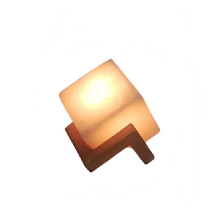 Persian Cube Salt Lamp – Handcrafted Design with Wooden Base