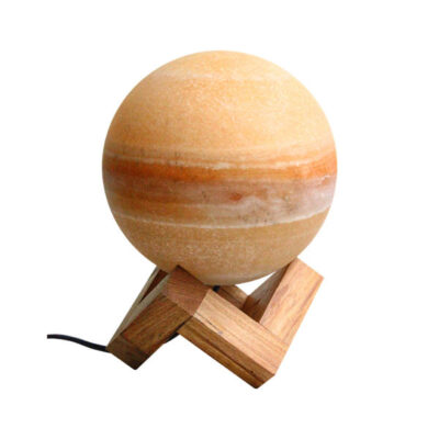Persian Globe Salt Lamp with Planet Design and Wooden Base for Bedroom and Study