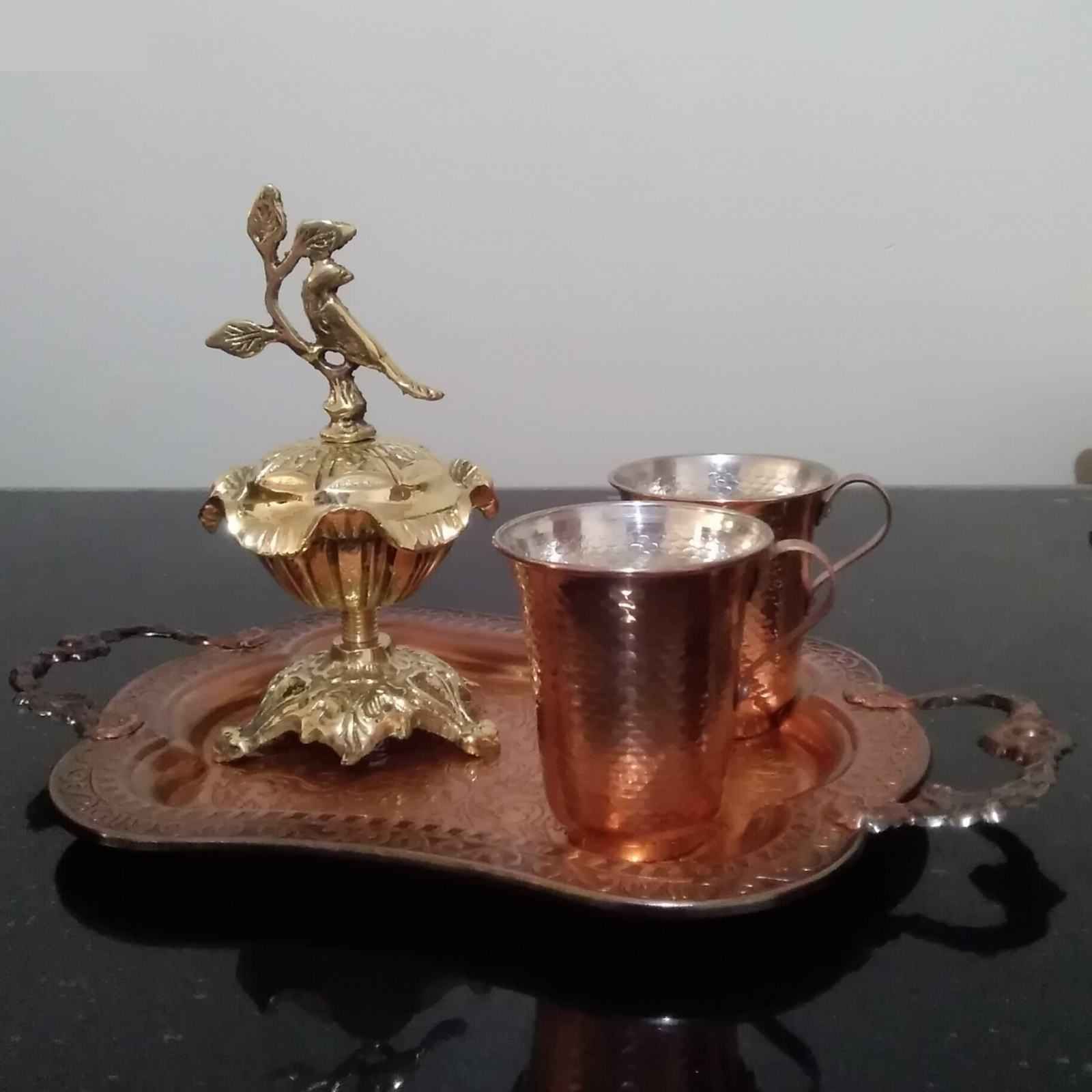 Persian Copper Cup – Set of 2 Handcrafted with Handle for Cold Drinks – Hammered Ramesh