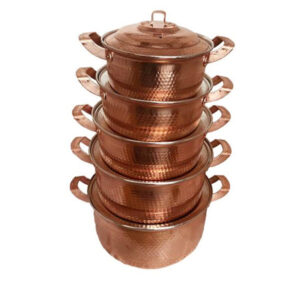 Persian Copper Cookware Set – Traditional Hammered Style (5-Piece Family Set)