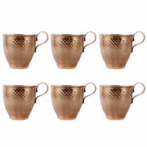 Persian Copper Cup – Set of 6 Handcrafted with Handle for Cold Drinks – Hammered Khomree