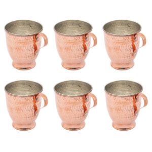 Persian Copper Cup – Set of 6 Handcrafted with Handle for Cold Drinks – Hammered Maah