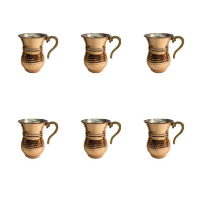 Persian Copper Cup - Set of 6 Handcrafted with Handle for Cold Drinks - Hammered
