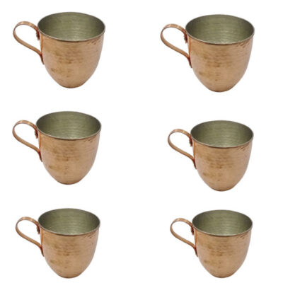 Persian Copper Cup - Set of 6 Handcrafted with Handle for Cold Drinks - Hammered Ctar