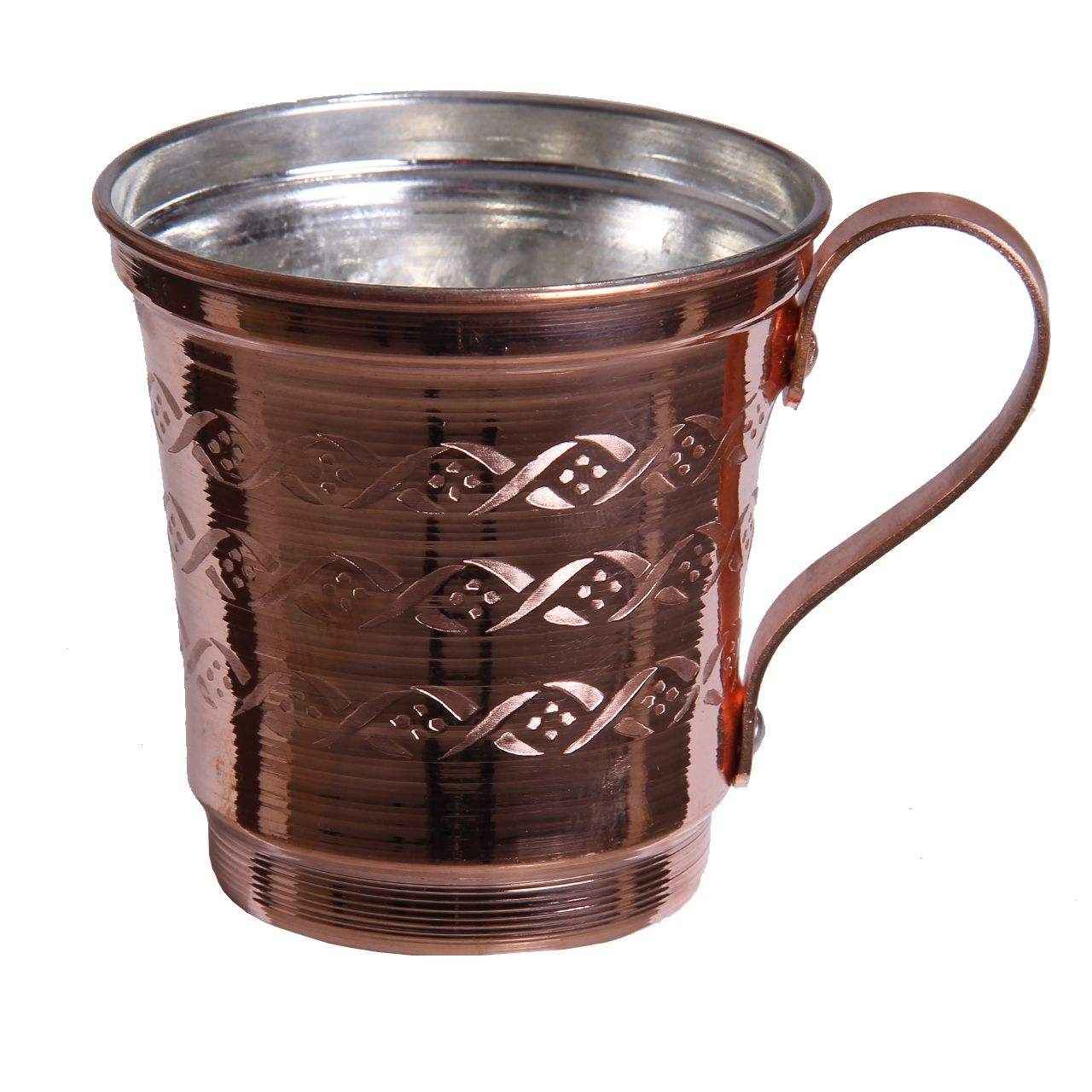 Persian Copper Cup – Set of 6 Handcrafted with Handle for Cold Drinks – Hammered Fardad
