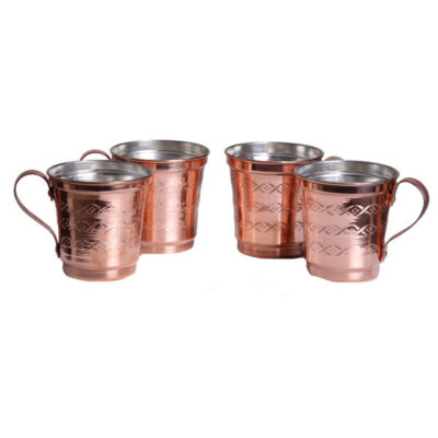 Persian Copper Cup - Set of 6 Handcrafted with Handle for Cold Drinks - Hammered Fardad