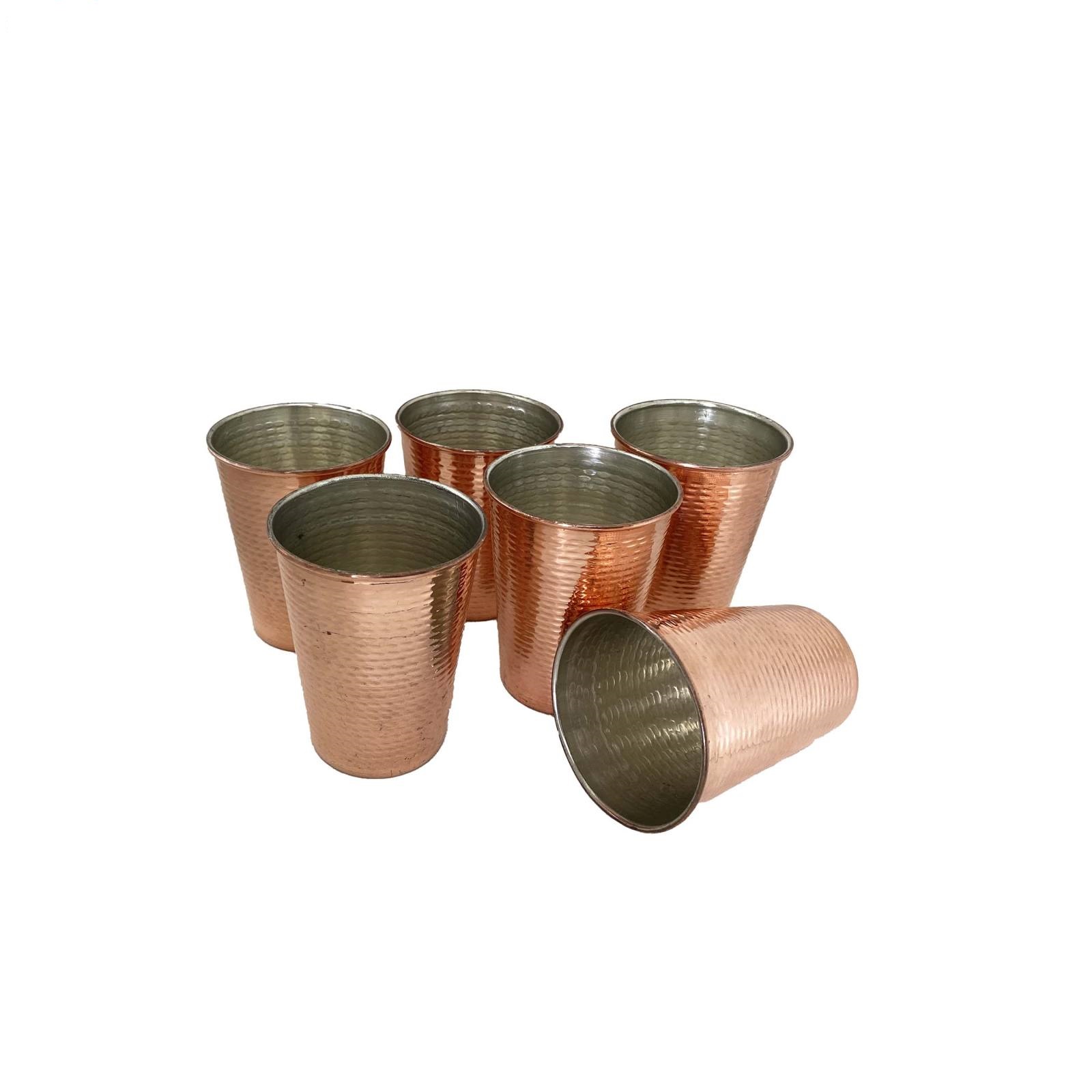 Persian Copper Cup – Set of 6 Handcrafted with Handle for Cold Drinks – Hammered Hakaki