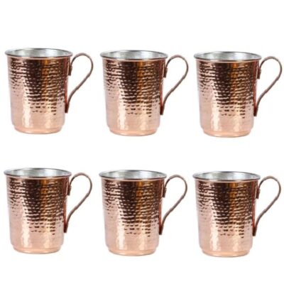 Persian Copper Cup - Set of 6 Handcrafted with Handle for Cold Drinks - Hammered Lale