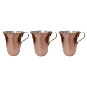 Persian Copper Cup – Set of 3 Handcrafted with Handle for Cold Drinks – Hammered Maha