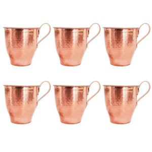 Persian Copper Cup – Set of 6 Handcrafted with Handle for Cold Drinks – Hammered Taras
