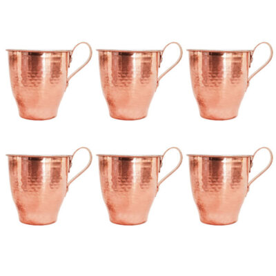 Persian Copper Cup - Set of 6 Handcrafted with Handle for Cold Drinks - Hammered Taras