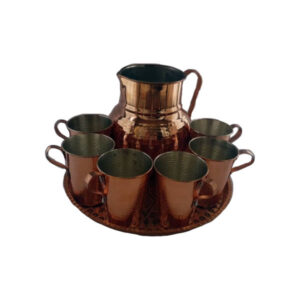 Persian Copper Cup – Set of 8 Handcrafted with Handle for Cold Drinks – Hammered