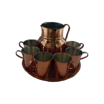 Persian Copper Cup - Set of 8 Handcrafted with Handle for Cold Drinks - Hammered