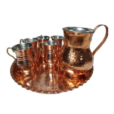 Persian Copper Cup - Set of 8 Handcrafted with Handle for Cold Drinks - Hammered Lale