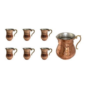 Persian Copper Cup – Set of 8 Handcrafted with Handle for Cold Drinks – Hammered Moon