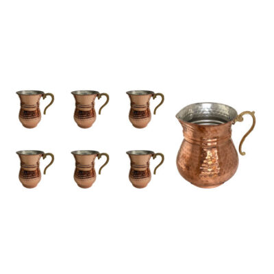 Persian Copper Cup - Set of 8 Handcrafted with Handle for Cold Drinks - Hammered Moon