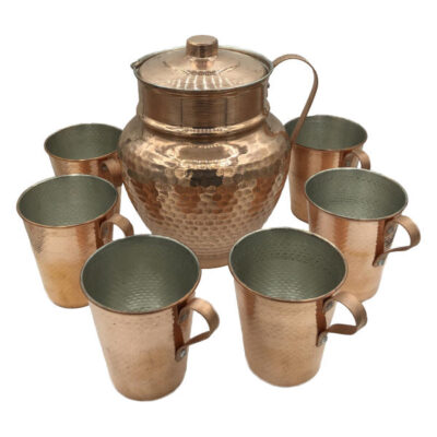 Set of 8 Persian Copper Pitcher & Cups Traditional Nil