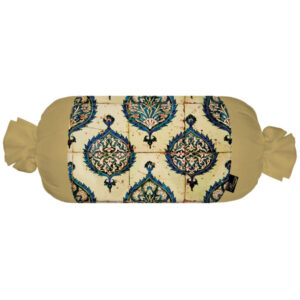 Traditional Persian Cylindrical Bolster Pillow with Velvet Fabric Beige