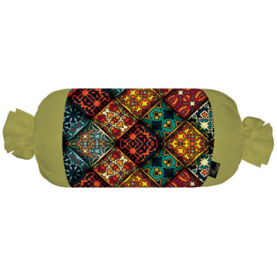 Traditional Persian Cylindrical Bolster Pillow with Velvet Fabric Pale Green