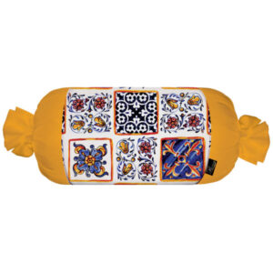 Traditional Persian Cylindrical Bolster Pillow with Velvet Fabric Yellow Sabalan