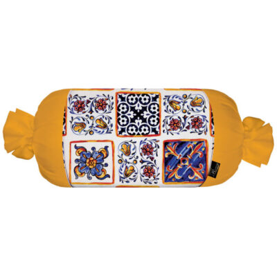 Traditional Persian Cylindrical Bolster Pillow with Velvet Fabric Yellow Sabalan