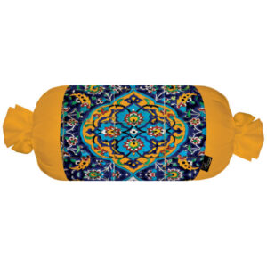 Traditional Persian Cylindrical Bolster Pillow with Velvet Fabric Yellow