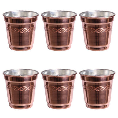 Persian Copper Cup - Set of 6 Handcrafted with Handle for Cold Drinks - Hammered Yas