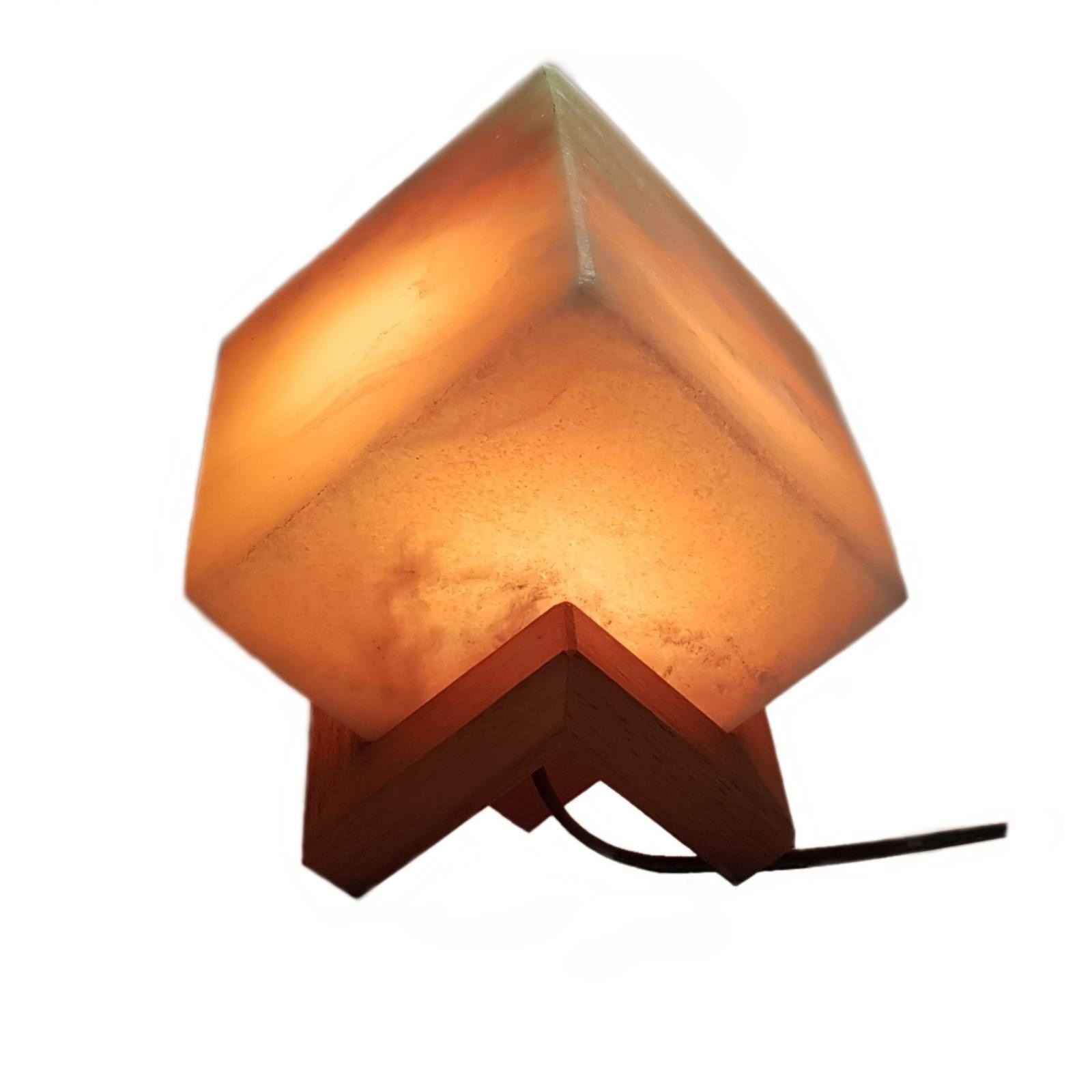 Persian Cube Salt Lamp – Handcrafted Mahla Design with Wooden Base
