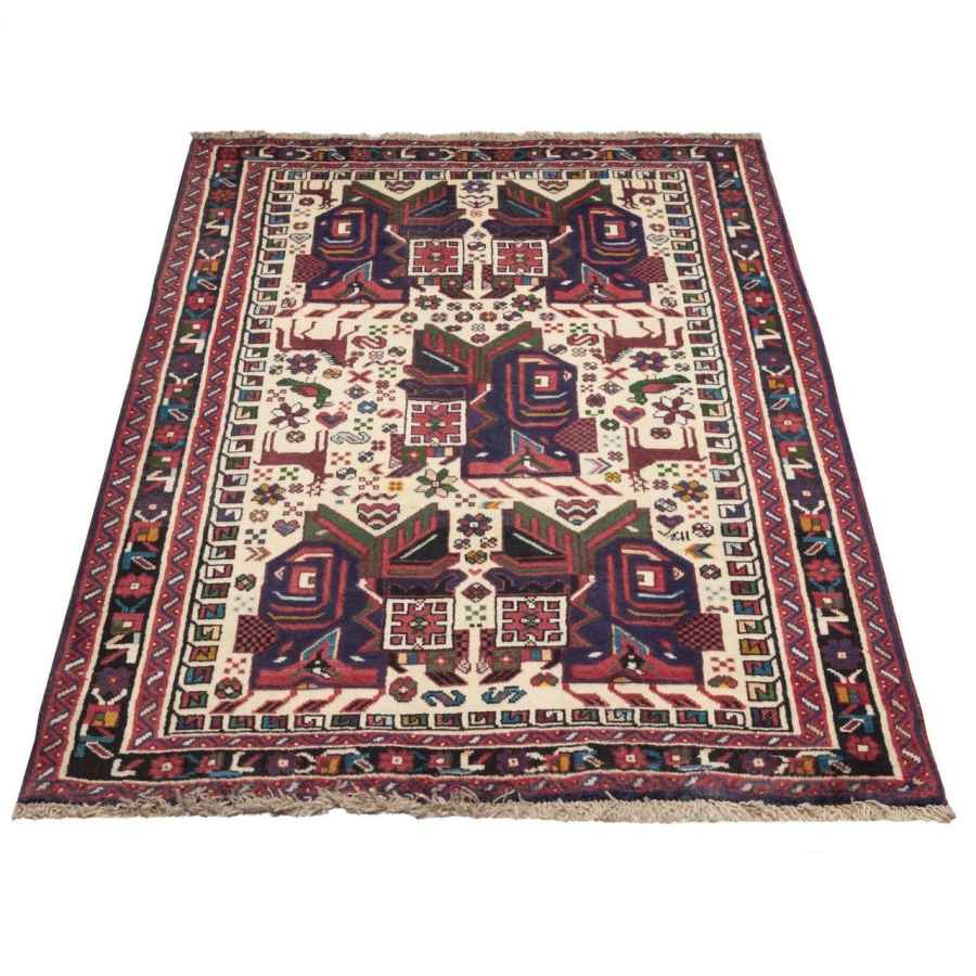 Vintage Persian Sirjan Barad Rug (Tribal Geometric Medallion Pattern) – Cream Wool