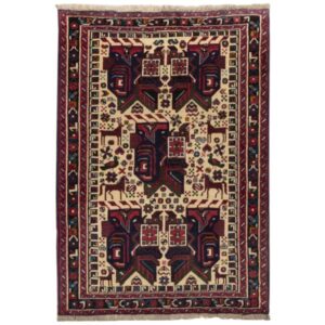 Vintage Persian Sirjan Barad Rug (Tribal Geometric Medallion Pattern) – Cream Wool