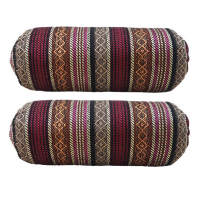 Set of 2 Traditional Persian Cylindrical Bolster Pillow with Elegant Jajim Fabric Red