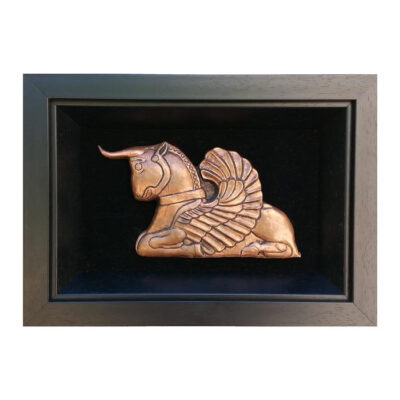 Persian Engraved Copper Wall Art with Ancient Horned Horse – Traditional Iranian Artwork