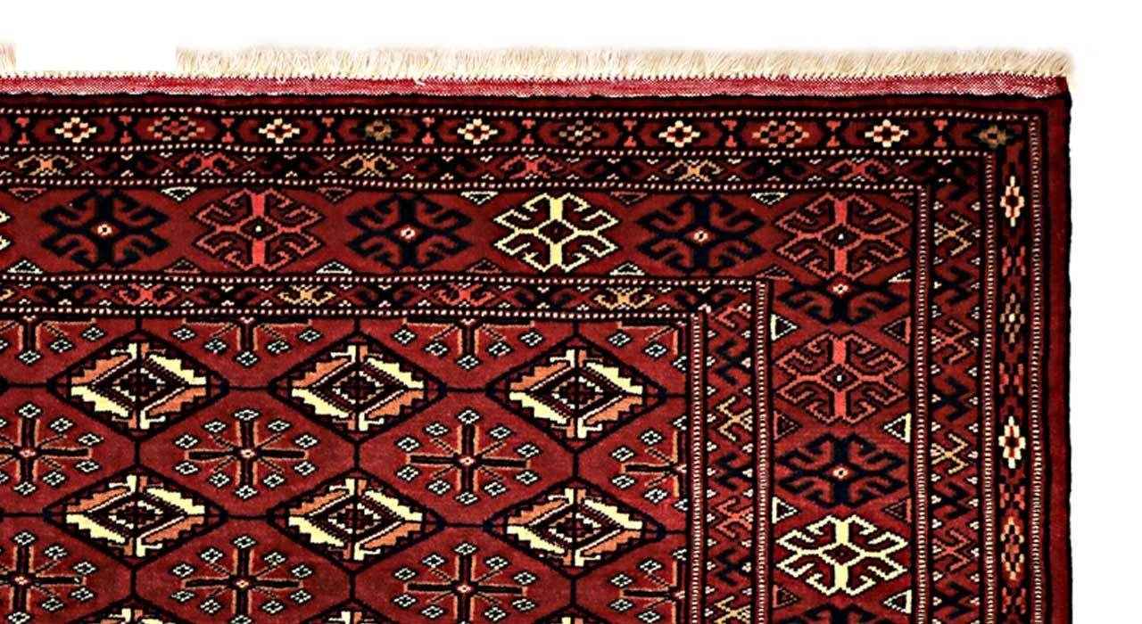 Hand-Knotted Persian Khorasan Sarasar Rug (Tribal Bukhara Design Pattern) – Red Wool