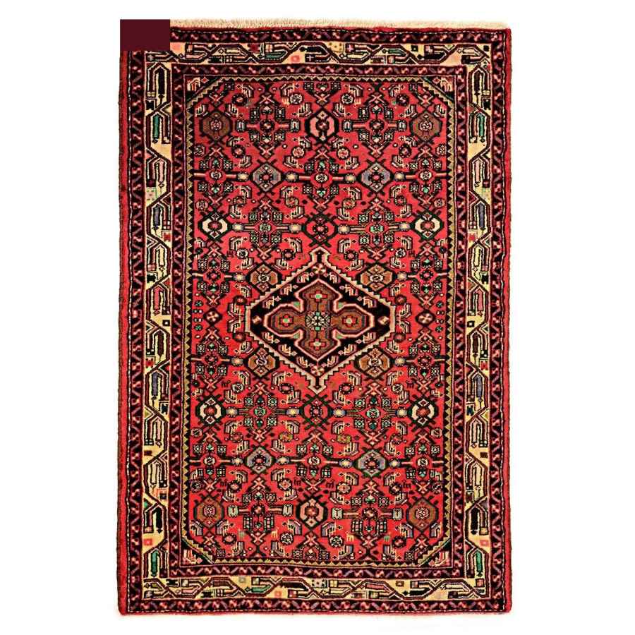 Hand-Knotted Persian Hamadan Nour Rug (Traditional Floral Medallion Series) – Red Wool