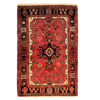Hand-Knotted Persian Nahavand Nour Rug (Tribal Floral Medallion Pattern) - Red Wool